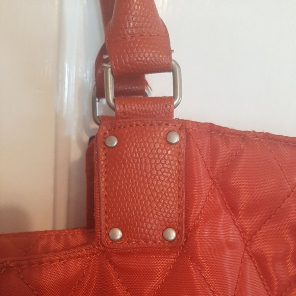 Orange Quilted Ellen Tracy Tote Bag Satchel Carry On Travel Case Weekender - Picture 5 of 12